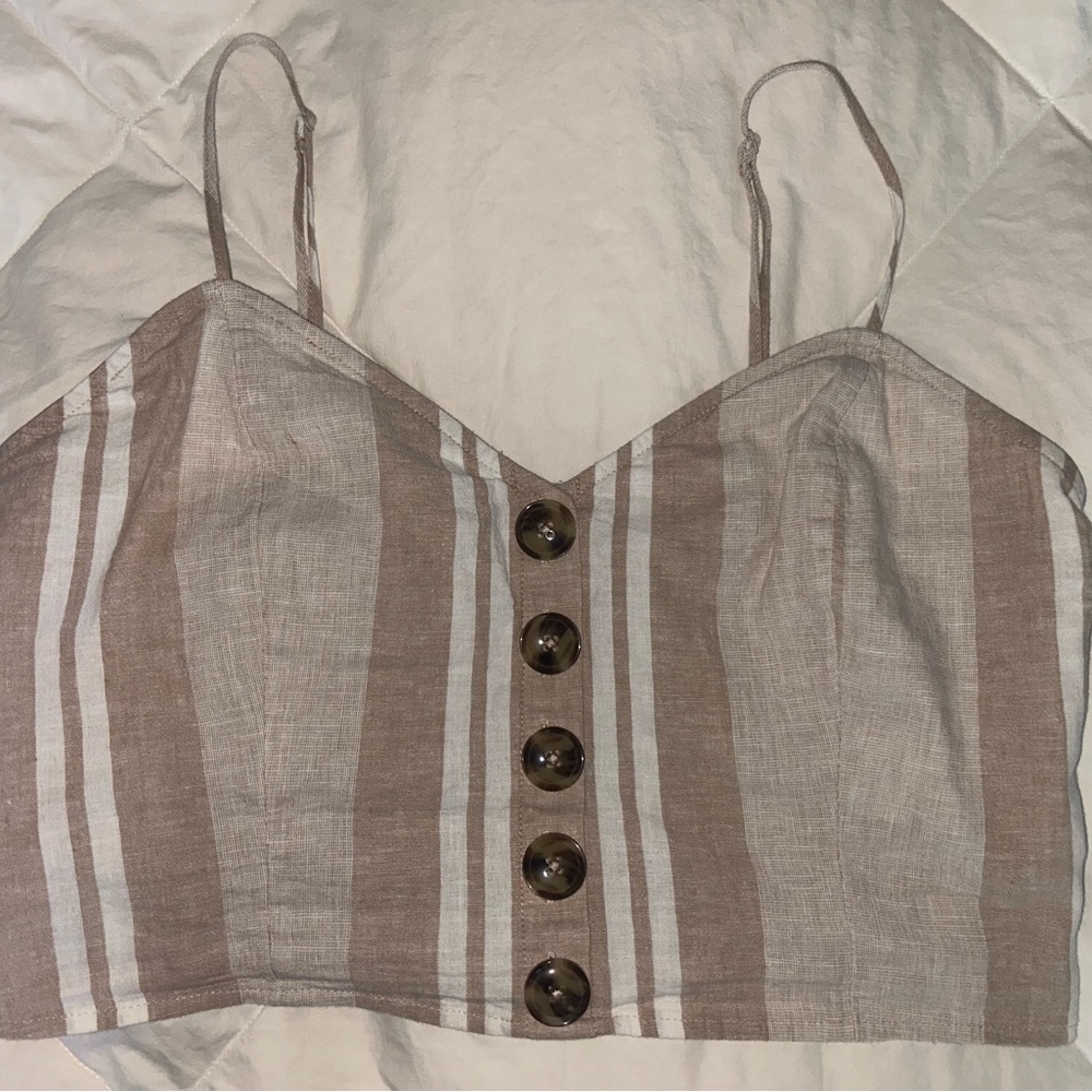 Express Tan & White Striped Crop Top